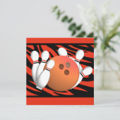 Invitation Wild Orange Zebra Stripe Bowling Party (Debout devant)