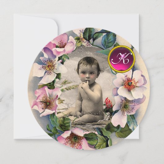 INVITATION WILD ROSES COURONNE, STORK BABY SHOWER MODÈLE PHOT (Devant)