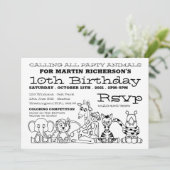 Invitation Wild Safari Animaux, Fête d'anniversaire de la col (Debout devant)