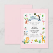 Invitation Wild Safari Animaux Fille 1er anniversaire Jungle (Devant / Derrière)