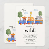 Invitation Wild Safari Zoo Animals Train Baby Shower (Devant / Derrière)
