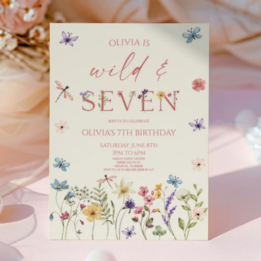 Invitation Wild & Seven Wildflower Floral 7th Birthday Party
