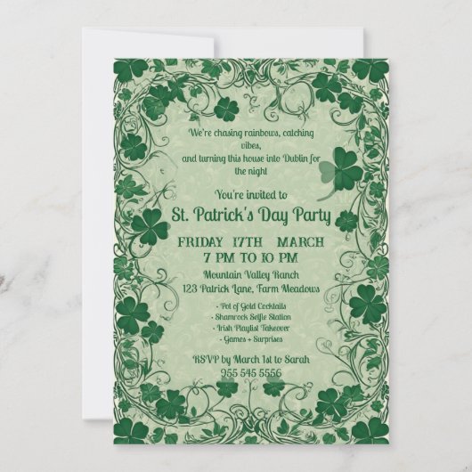 Invitation Wild Shamrock Vine Funky Saint Patricks Day Party  (Devant)