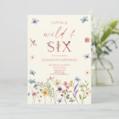 Invitation Wild & Six Wildflower Floral 6th Birthday Party (Debout devant)
