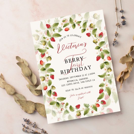 INVITATION WILD STRAWBERRY SWEET BABY BIRTHDAY