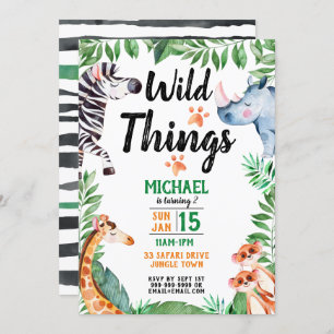 Invitation Wild Things Safari Anniversaire de enfant animal
