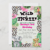 Invitation Wild & Three Pink Jungle Birthday (Devant)