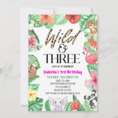 Invitation Wild & Three Tropical Animal 3ème fête d'anniversa (Devant)