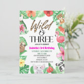 Invitation Wild & Three Tropical Animal 3ème fête d'anniversa (Debout devant)