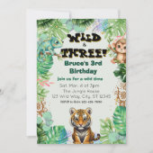 Invitation Wild & Three, Watercolor Jungle Birthday (Devant)