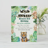 Invitation Wild & Three, Watercolor Jungle Birthday (Debout devant)