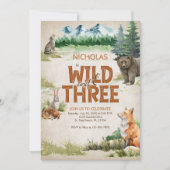 Invitation Wild Three Woodland Animal 3e anniversaire (Devant)