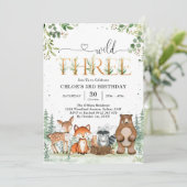 Invitation Wild Three Woodland Party Animals 3rd Birthday (Debout devant)