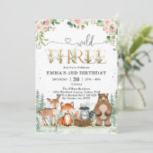 Invitation Wild Three Woodland Party Animals 3rd Birthday (Debout devant)
