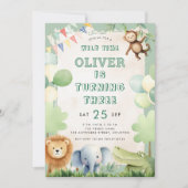 Invitation Wild Time Jungle 3e anniversaire de fête Sage (Devant)