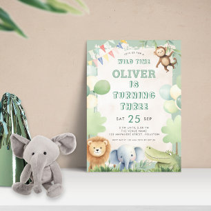 Invitation Wild Time Jungle 3e anniversaire de fête Sage