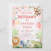 Invitation Wild Time Jungle 3e anniversaire fête rose (Devant)