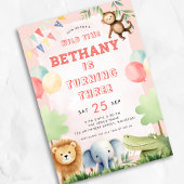 Invitation Wild Time Jungle 3e anniversaire fête rose