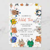 Invitation Wild Two mignonnes Animaux 1er Anniversaire Invita (Devant / Derrière)