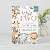 Invitation Wild Two Safari Animals Boy Birthday Party (Debout devant)
