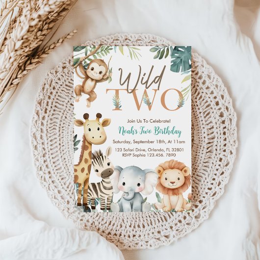 Invitation Wild Two Safari Animals Boy Birthday Party