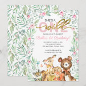 Invitation Wild Un 1er anniversaire Animaux boisés (Devant / Derrière)