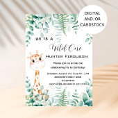 Invitation Wild un 1er anniversaire girafe jungle forêt
