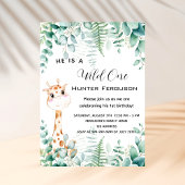 Invitation Wild un 1er anniversaire girafe jungle luxe forêt