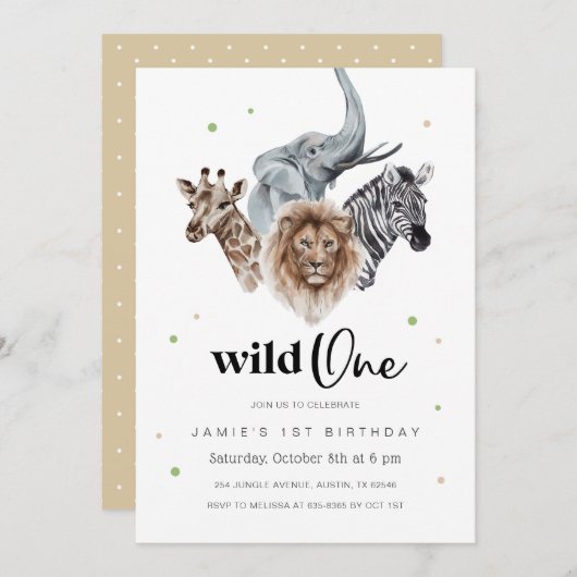 Invitation Wild Un 1er Anniversaire Invitation, Safari Jungle (Devant / Derrière)