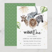 Invitation Wild Un 1er Anniversaire Invitation, Safari Jungle (Devant / Derrière)