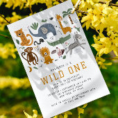 Invitation Wild Un 1er anniversaire Safari Animaux mignonette