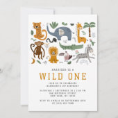 Invitation Wild Un 1er anniversaire Safari Animaux mignonette (Devant)