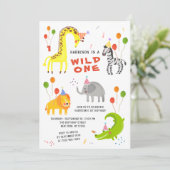 Invitation Wild Un 1er anniversaire Safari Animaux mignons En (Debout devant)