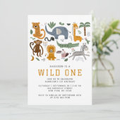 Invitation Wild Un 1er anniversaire Safari Animaux mignons En (Debout devant)