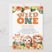 Invitation Wild Un 1er anniversaire Safari Lion Giraffe Monke (Devant)