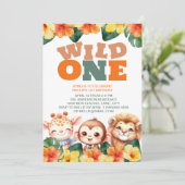 Invitation Wild Un 1er anniversaire Safari Lion Giraffe Monke (Debout devant)