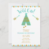 Invitation Wild Un 1er anniversaire Turquoise & Gold Tepee Pa (Devant)