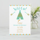 Invitation Wild Un 1er anniversaire Turquoise & Gold Tepee Pa (Debout devant)