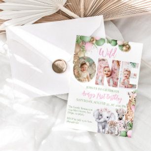 Invitation Wild Un Anniversaire Rose Girl Safari animal photo