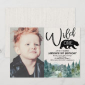 Invitation Wild un premier anniversaire garçon rustique extér (Devant / Derrière)