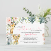 Invitation Wild un safari jungle animaux fille baby shower da (Debout devant)