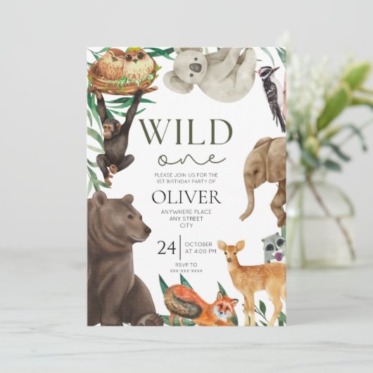 Invitation Wild un thème safari premier anniversaire (Debout devant)