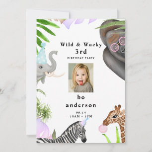 Invitation Wild & Wacky Jungle 3rdy Boy Photo Anniversaire Pa