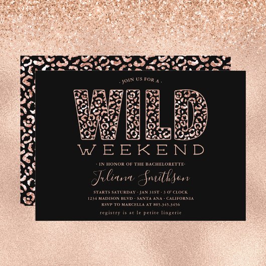 Invitation Wild Weekend Rose Gold Leopard Bachelorette Invita