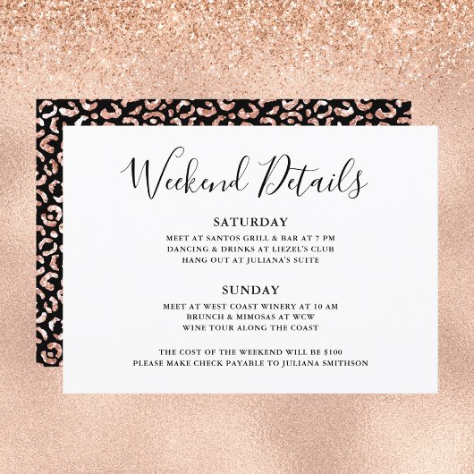 Invitation Wild Weekend Rose Gold Leopard Détails