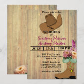 Invitation Wild West Country Western Boot & Casquette Floral (Devant / Derrière)