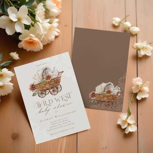 Invitation Wild West Country Western Floral Wagon Baby shower