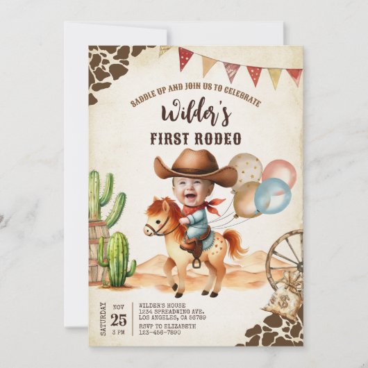 Invitation Wild West Cowboy Premier Rodéo 1er anniversaire (Devant)