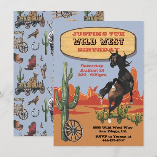 Invitation Wild West Horse Western Anniversaire Party (Devant / Derrière)