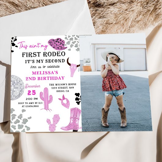 Invitation Wild West Rodeo Disco Cowgirl 2e anniversaire Phot